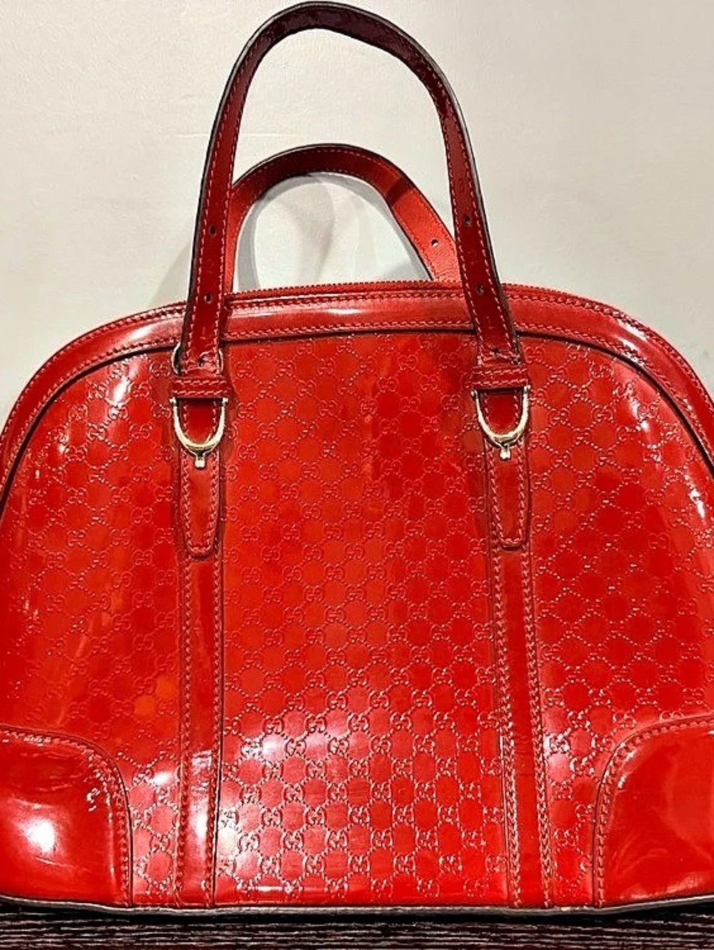 Gucci Microguccissima GG Patent Nice Dome Satchel Red Patent Leather Crossbody